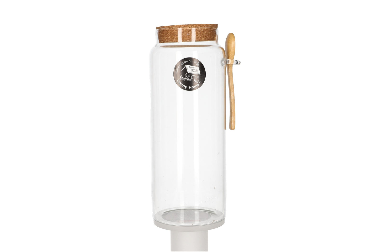 Clear Round Storage Jar, Glass Storage Tank With A Natural Bamboo Lid & Tea Spoon 1600ml 25.2cm