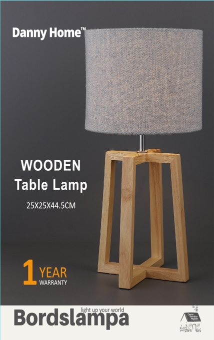 Grey & Khaki Wooden Table Lamp Tripod Base 44.5cm