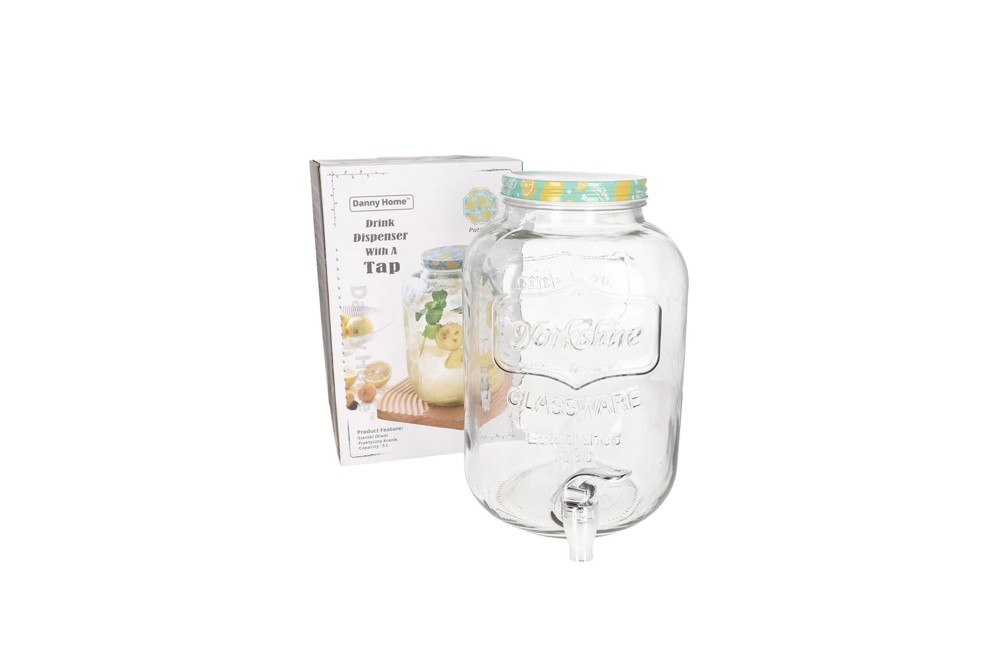 Square Clear & Blue Glassware Beverage Dispenser With A Tap 5L
