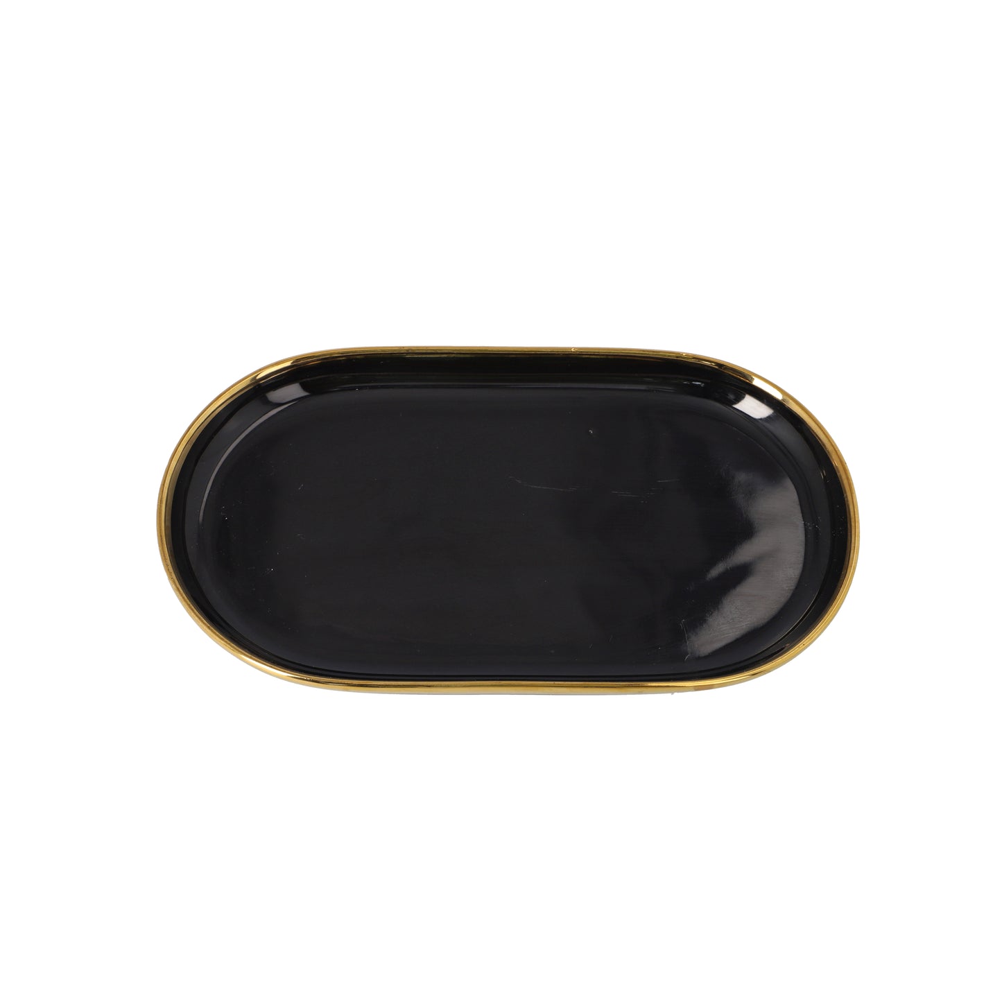 Black Ceramic Fish Serving Platter With Gold Rim 30.9cm
