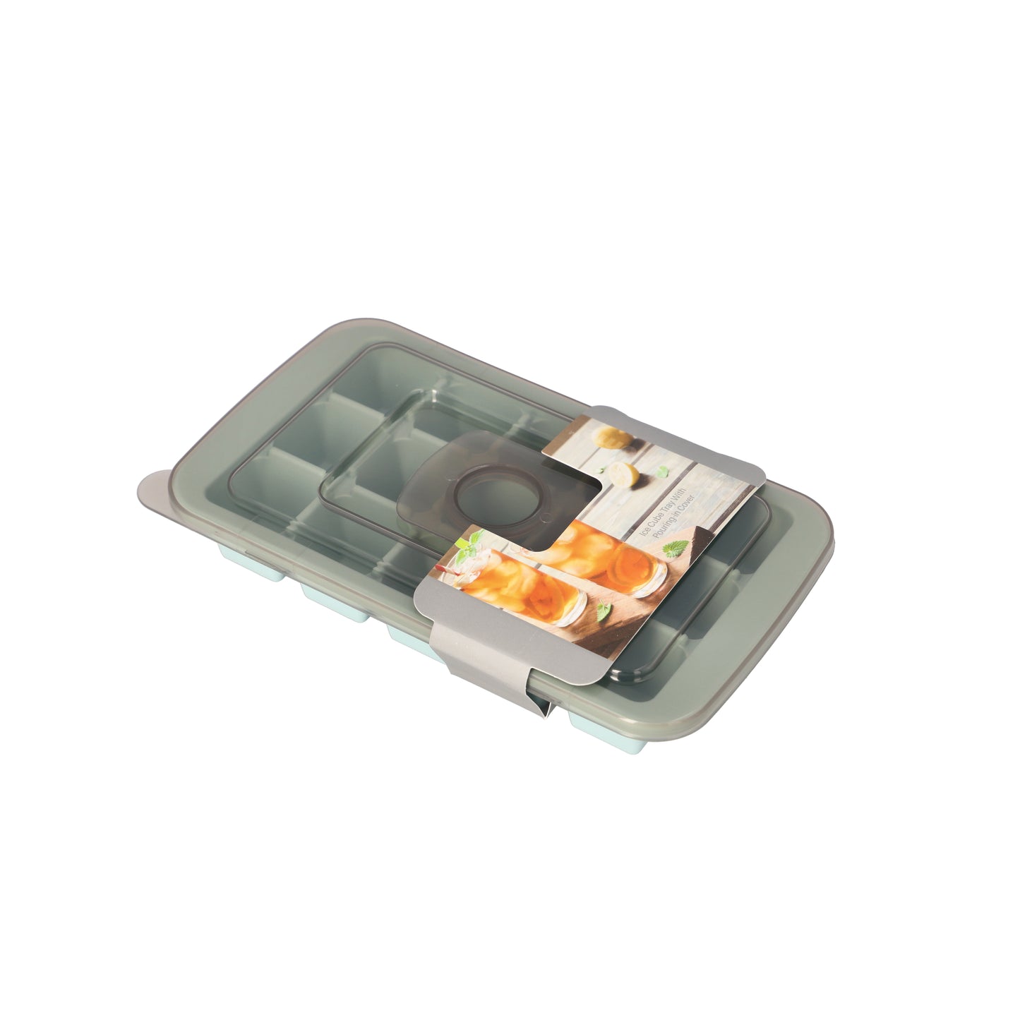 Blue 15 Ice Cube Tray With Pouring In Cover Square Shaped 20cm