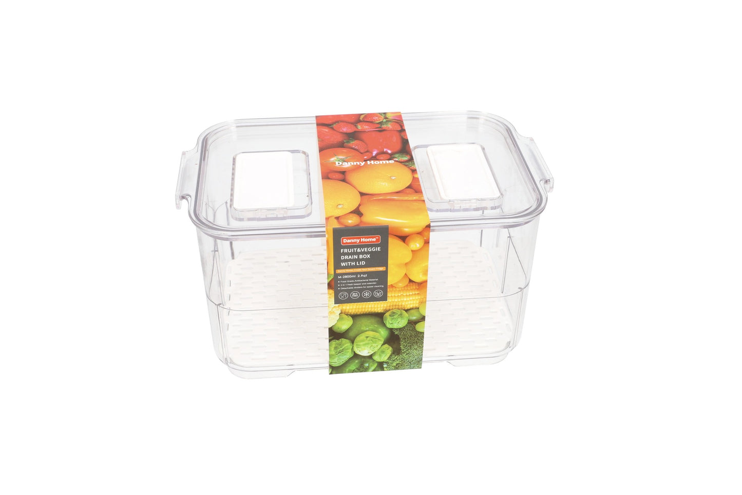 Clear PET Plastic Rectangular Fruit & Veggie Drain Storage Box With Lid 23.3cm 520g