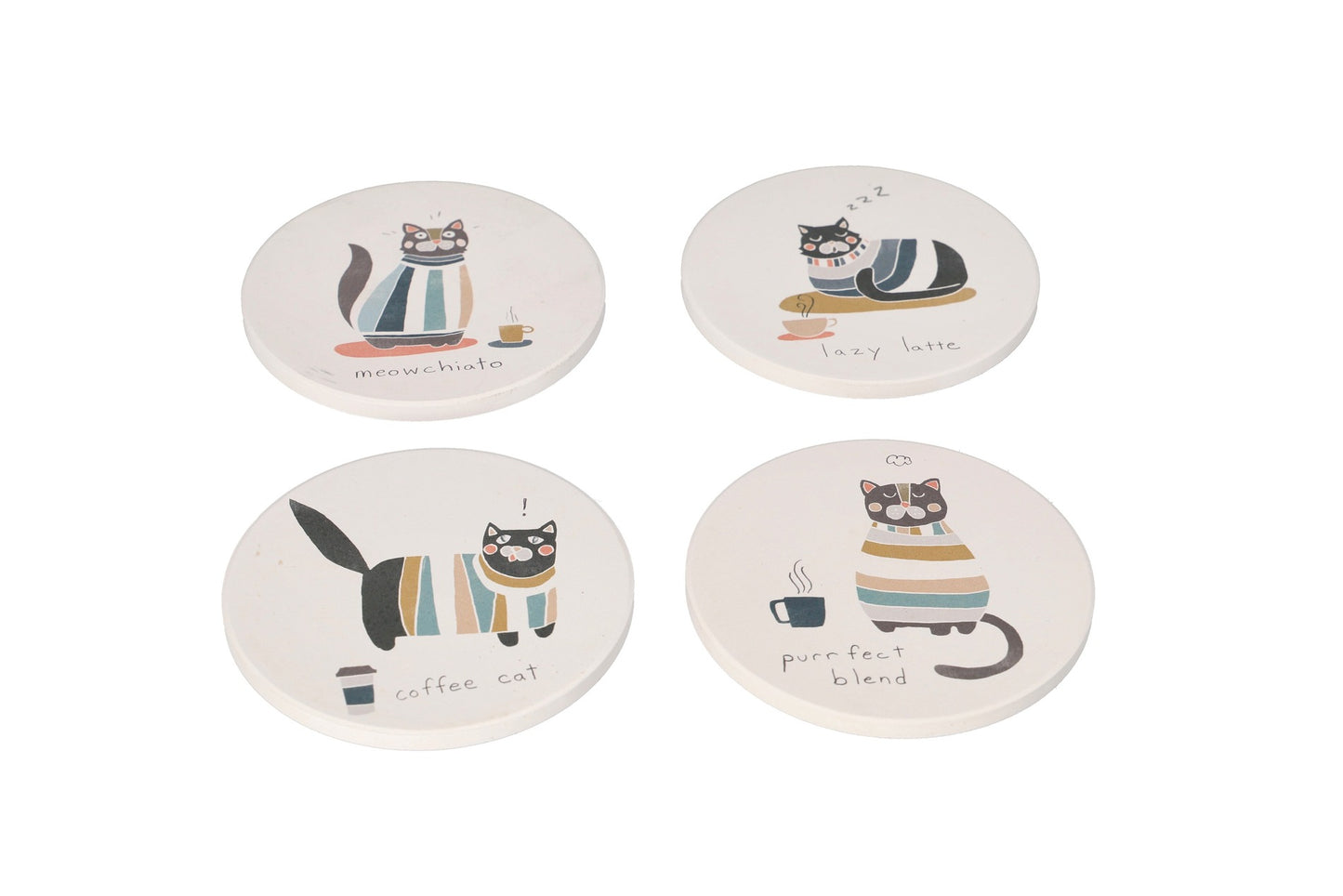 Porcelain Absorbent Cat Printed Coasters 10.1cm 4pcs