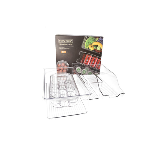 Clear PET Plastic Rectangular Refrigerator Storage Boxes 4Pcs