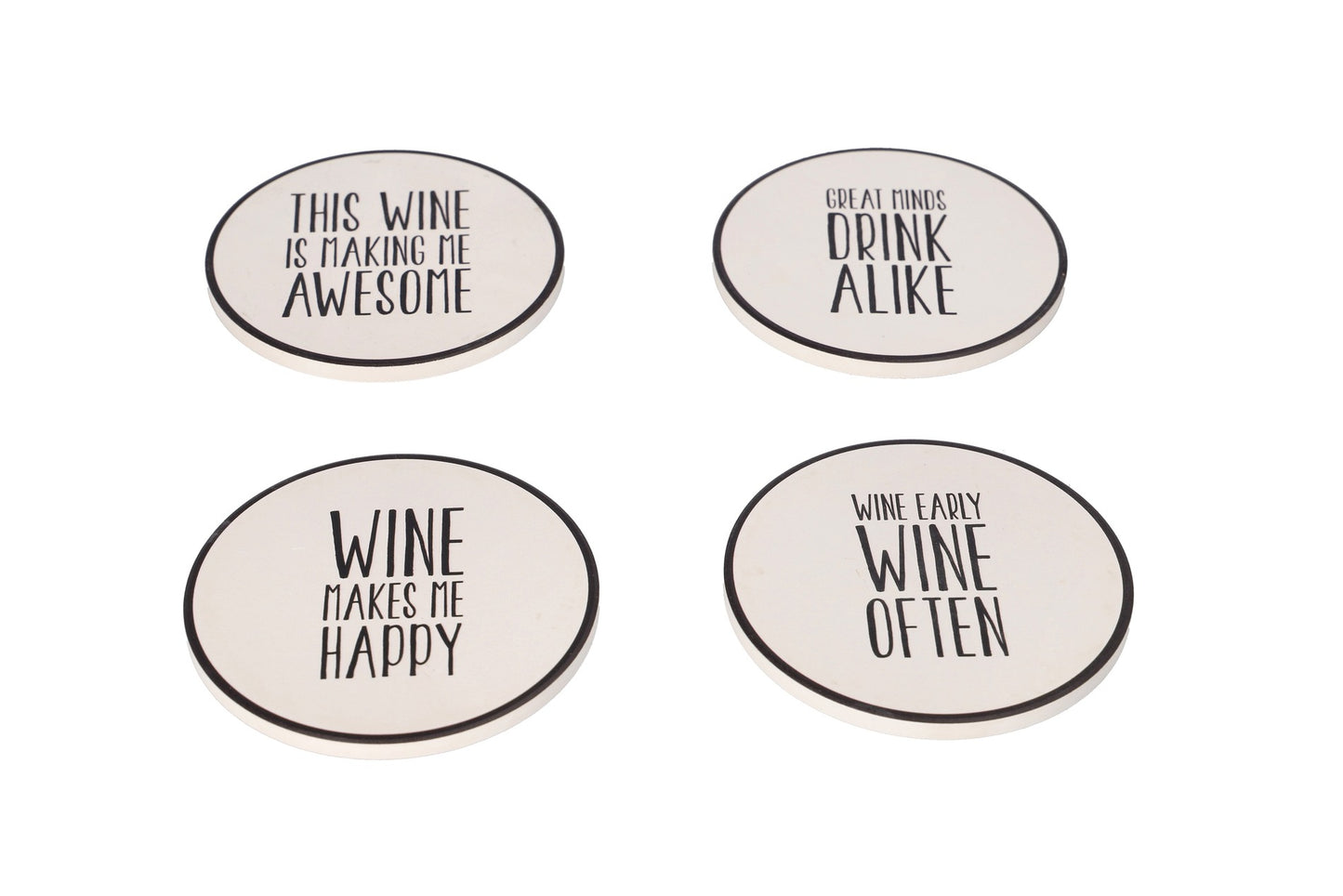 Porcelain Absorbent Wine Quotes Printed Coasters 10.1cm 4pcs
