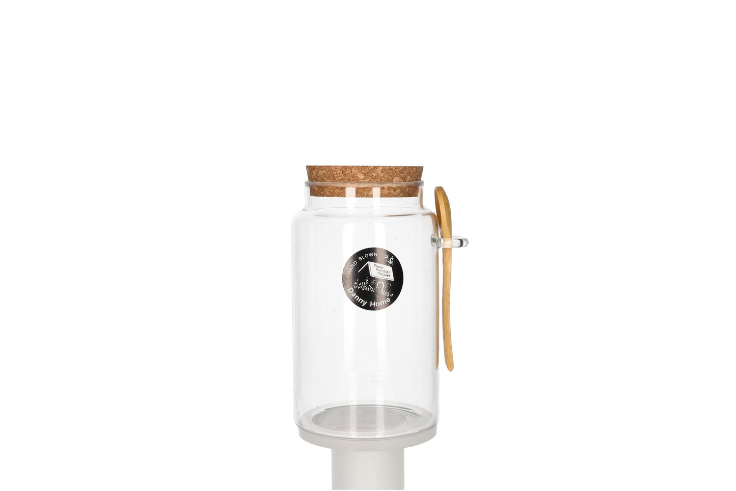 Clear Round Storage Jar, Glass Storage Tank With A Natural Bamboo Lid & Tea Spoon 1000ml 17.4cm