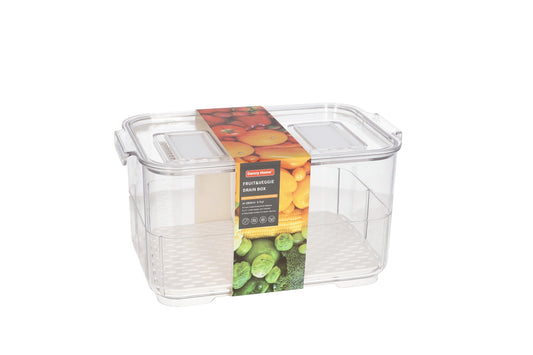 2-in-1 Clear PET Plastic Rectangular Fruit and Veggie Drainer Storage Box 23.3cm 520g