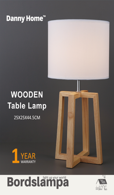 White & Khaki Wooden Table Lamp Tripod Base 44.5cm