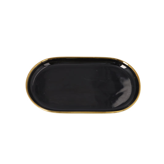 Black Ceramic Fish Serving Platter With Gold Rim 30.9cm