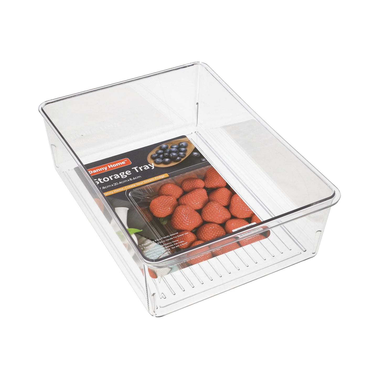 Clear PET Plastic Rectangular Refrigerator Kitchen Storage Tray 27.8cm 378g
