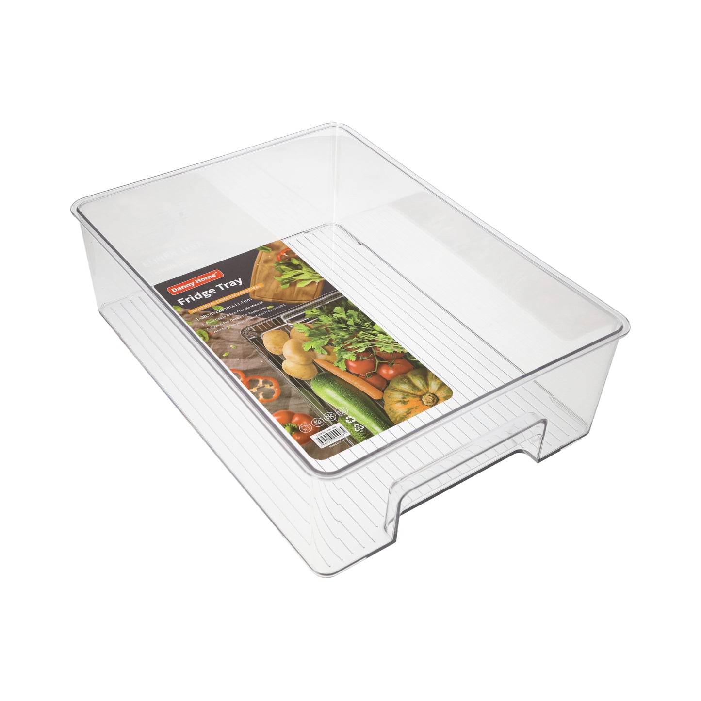Clear PET Plastic Rectangular Refrigerator Tray With Handle 38.0cm 779g