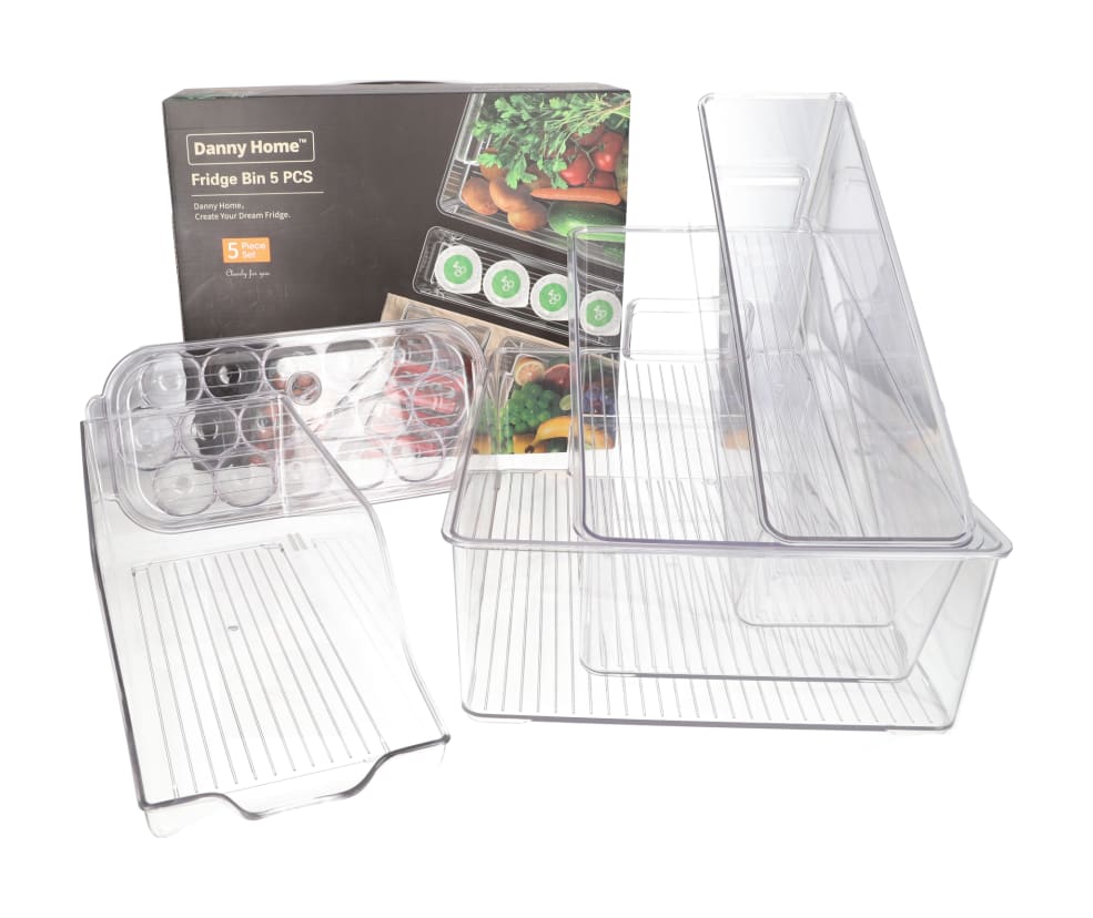 Clear PET Plastic Rectangular Refrigerator Storage Boxes 5Pcs