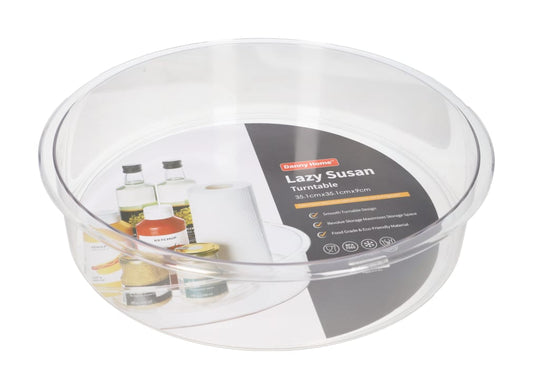 Clear PET Plastic ??Round Kitchen Spice Storage Display Shelf Turntable 35.1cm 709g