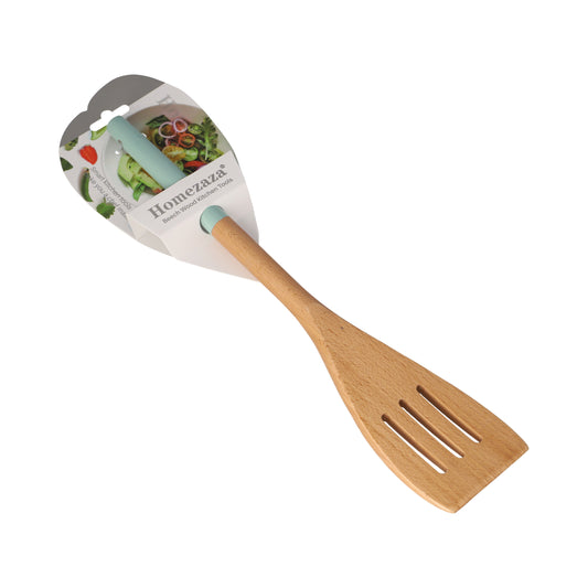 Brown & Blue Beechwood Slotted Turner/Spatula 33cm