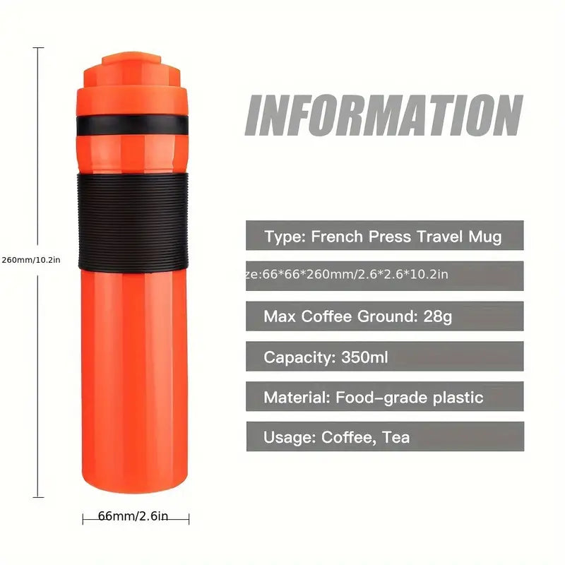 Portable 350ml French Press Coffee Maker - Compact Travel-Friendly Cup, Ideal for Outdoor Use