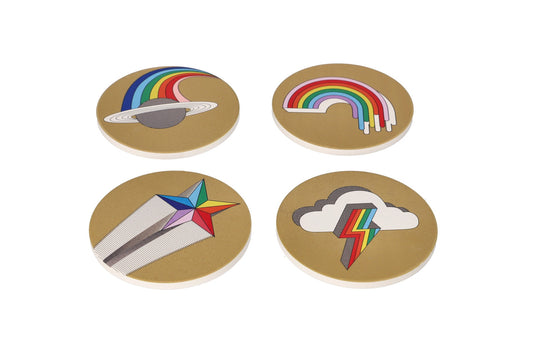 Porcelain Absorbent Rainbow Printed Coasters 10.1cm 4pcs