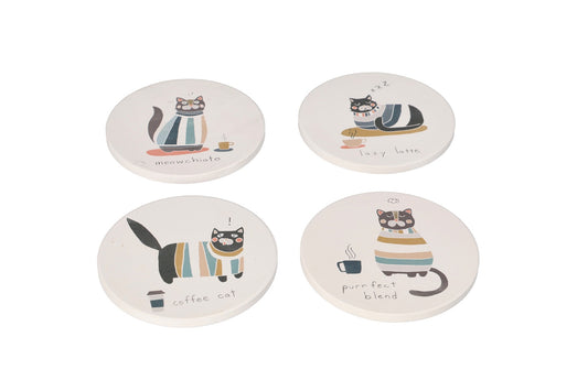 Porcelain Absorbent Cat Printed Coasters 10.1cm 4pcs