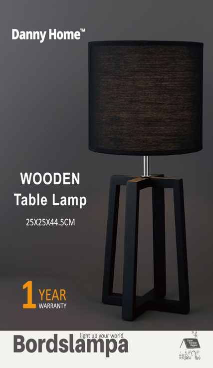 Black Wooden Table Lamp Tripod Base 44.5cm