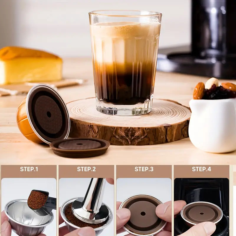 Reusable Silicone Coffee Capsule Lids - Universally Compatible with Nespresso Pods Vertuo, Food-Grade, Easy-to-Clean, and BPA-Free - Includes Scoop and Brush for Every Size Refillable Vertuo Capsule
