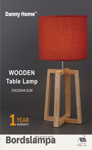 Brick Red & Khaki Wooden Table Lamp Tripod Base 44.5cm