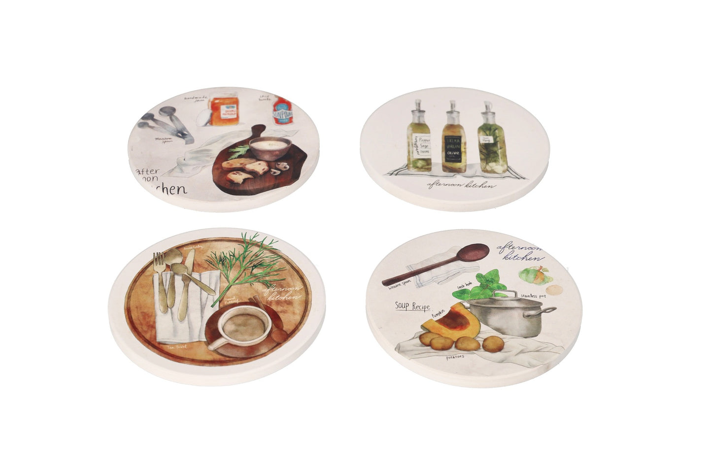 Porcelain Absorbent Kitchen Tools Printed Coasters 10.1cm 4pcs