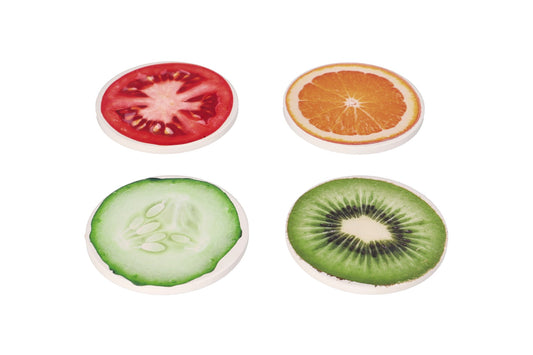 White Absorbent Assorted Veggies & Fruit Printed Coasters 10.1cm 4pcs