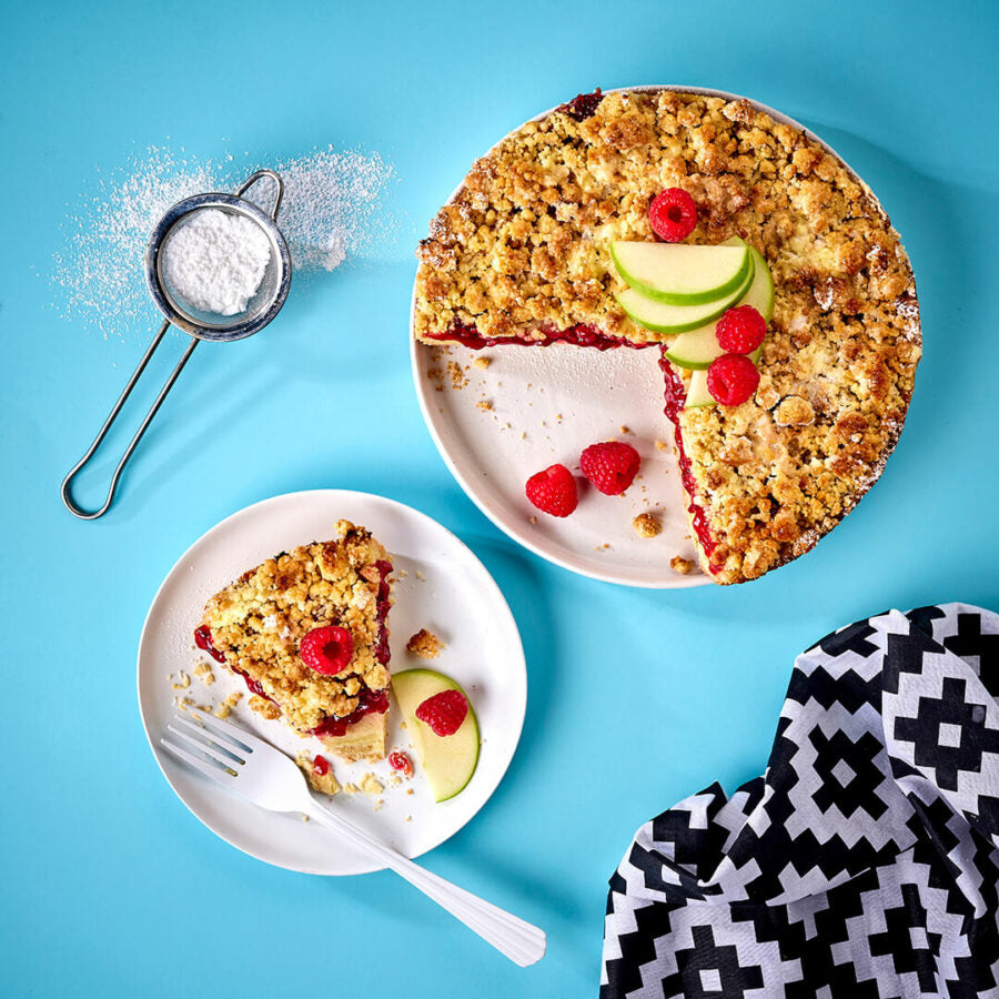 Apple & Raspberry Custard Streusel Pie
