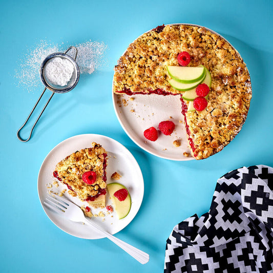Apple & Raspberry Custard Streusel Pie